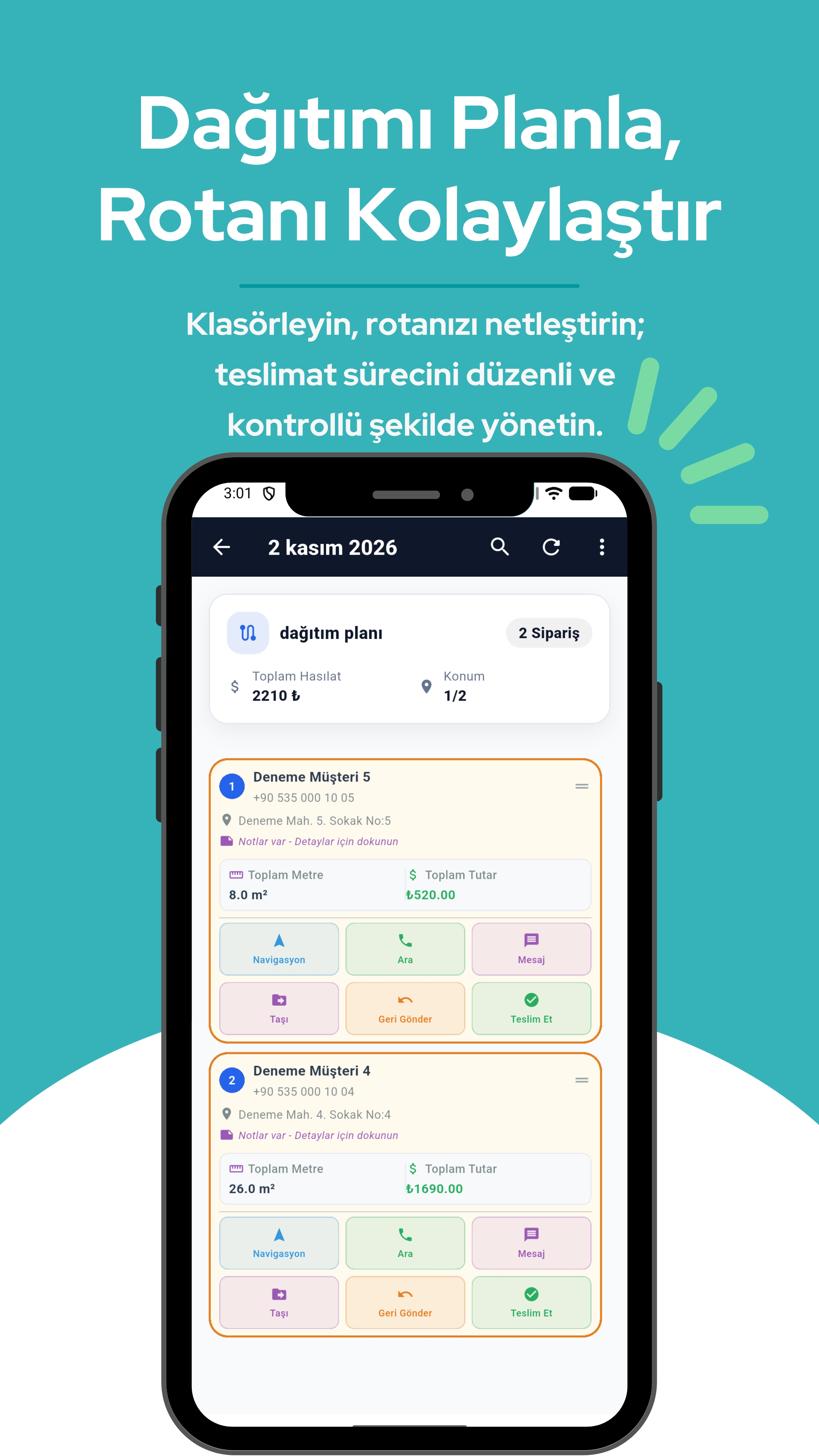 Dağıtım planlama ve rota ekranı